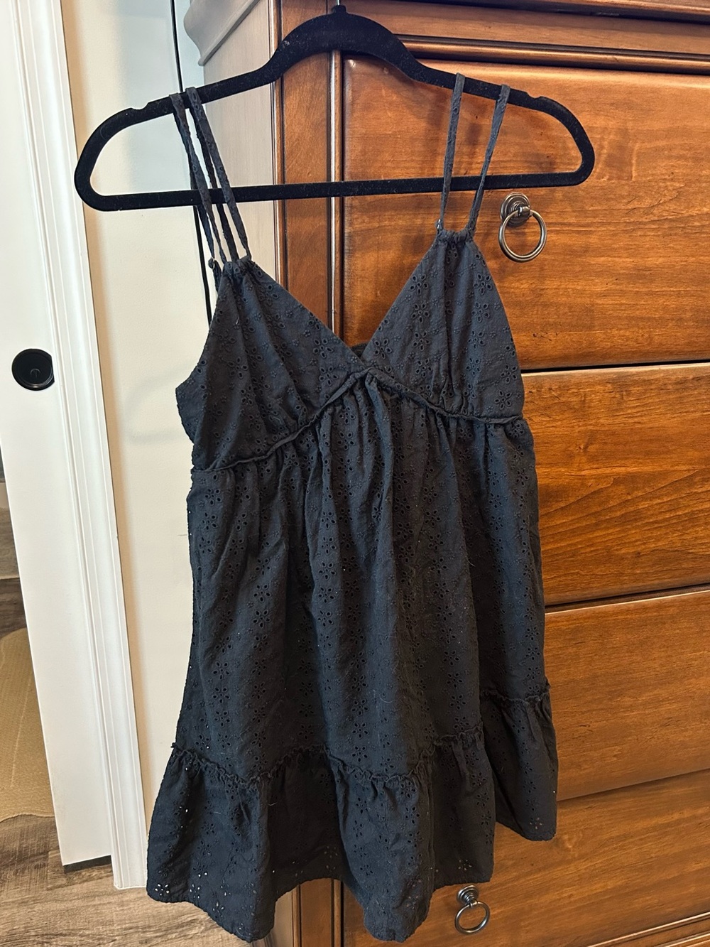 Black Eyelet Tiered Mini Dress